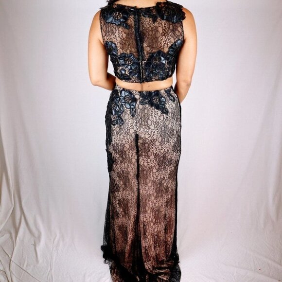 NWT Terani Couture Black Nude Two Piece Gown $448 - Picture 8 of 14